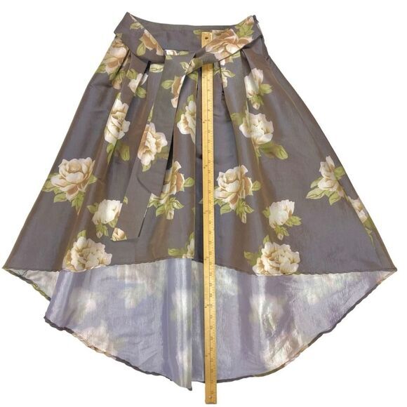 Stella Tweed Skirt Womens M Brown Floral Print Asymmetrical Pleated Eveningwear - Picture 7 of 12